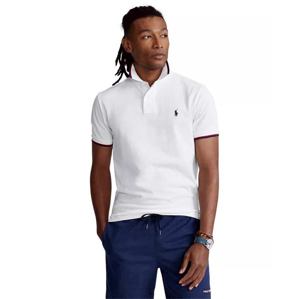 Polo Ralph Lauren Mens 4XLT White Pique Cotton Tipped Polo Shirt Tall Navy Pony